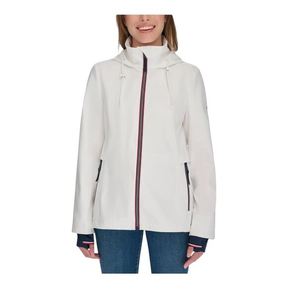 Tommy Hilfiger Women's Long Windbreaker Hooded Jacket White Size 2XL - Picture 1 of 13